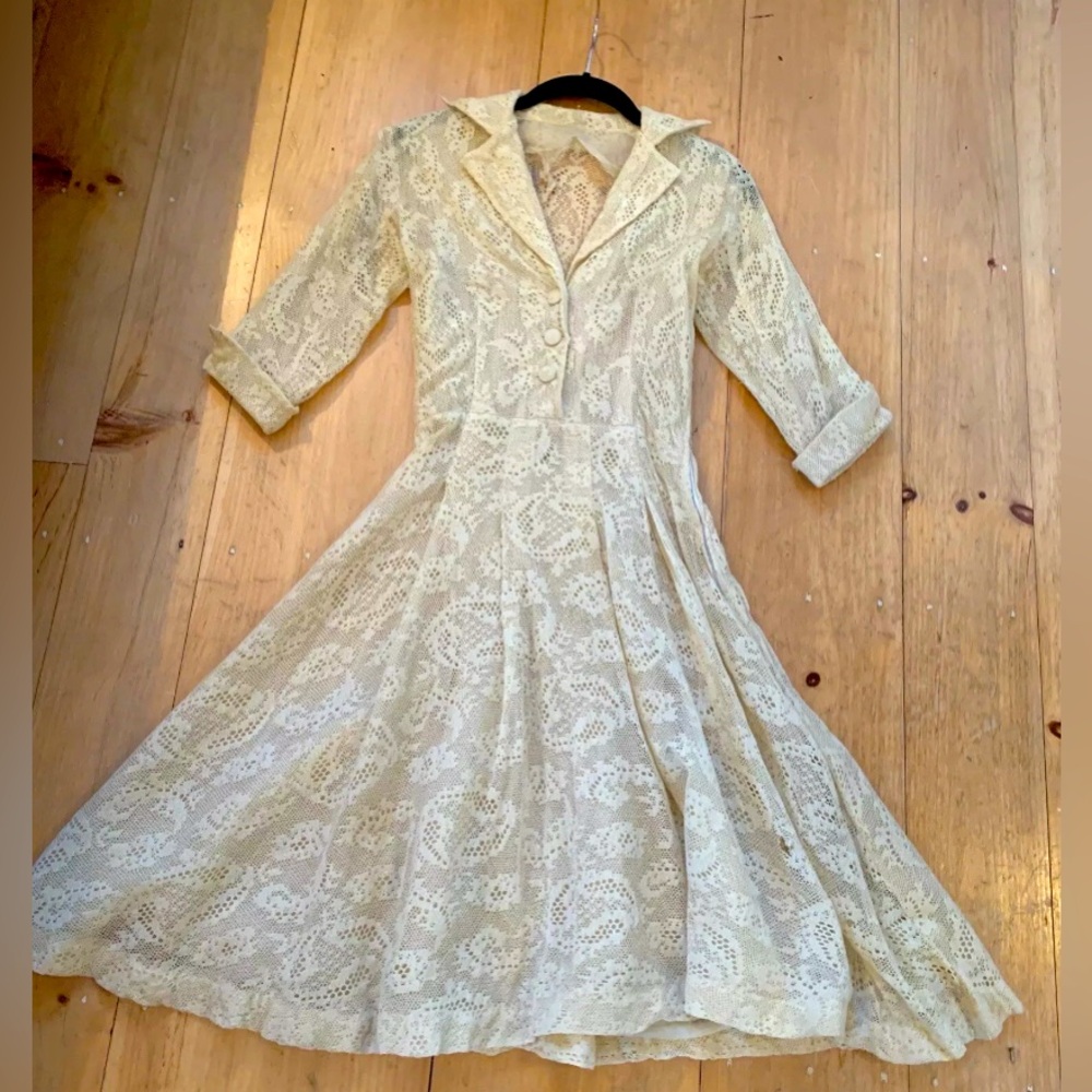 Vintage Lace Dress, Made in France, Cream Color, Fits Size 0-2